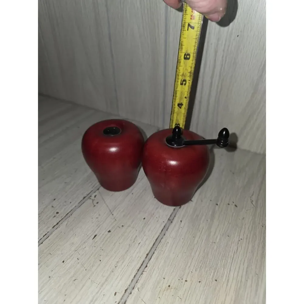 Vintage Wooden Apple Shaped Salt Shaker & Pepper Mill/Grinder Set Farmhouse